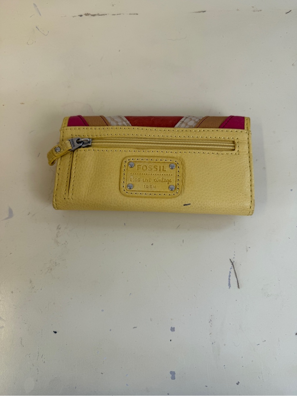 Fossil Yellow Wallet with Multicolor Chevron Flap - Picture 9 of 10